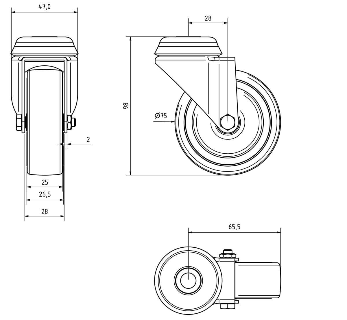 Kit 4 Ruote per Armadi Dotati di Foro per Perno M10 - Intellinet I-CASE CASTOR/T