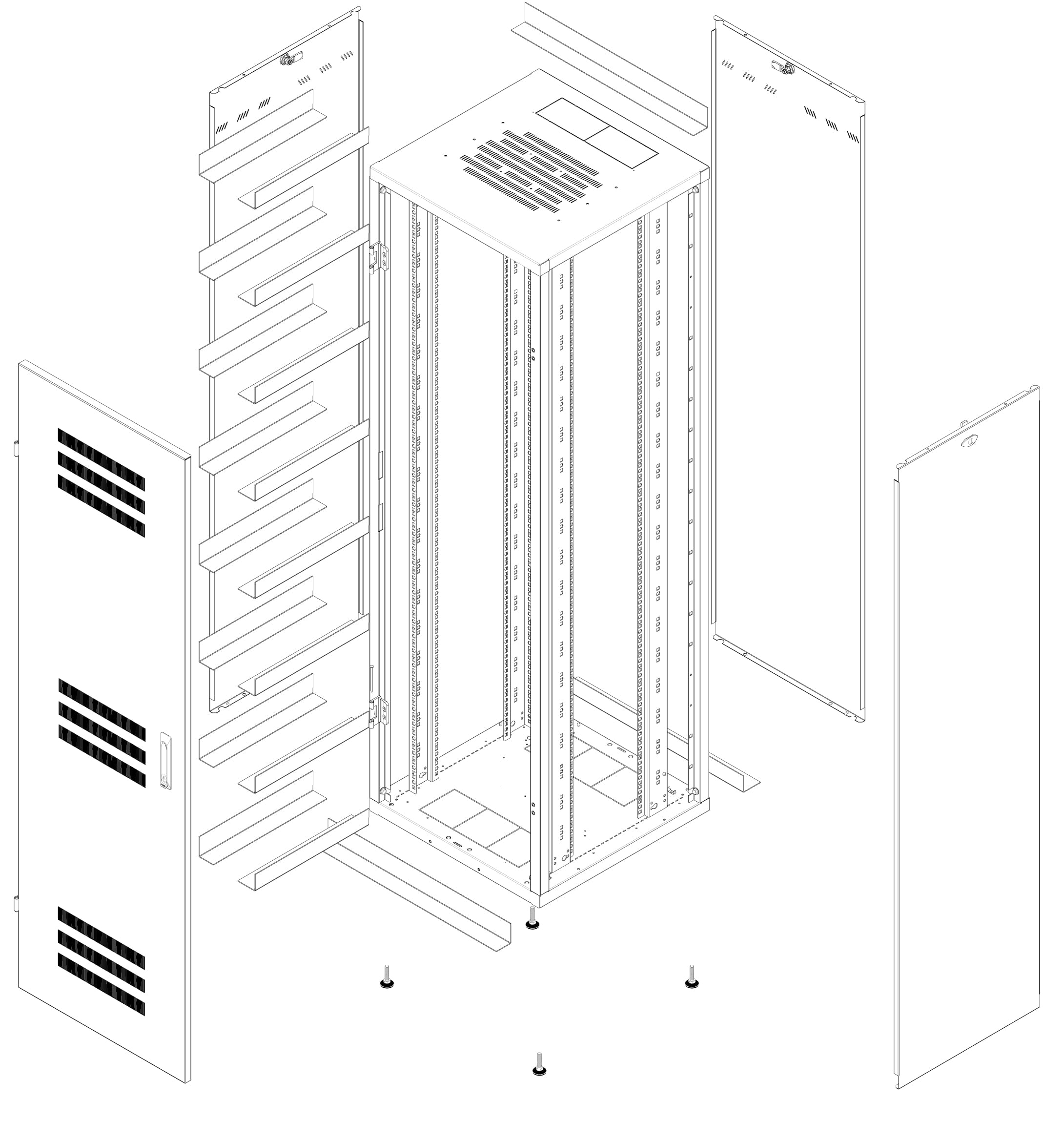Armadio Rack 19'' 600x600 47U per Batterie Fotovoltaico Nero - Techly Professional I-CASE EE-6647B