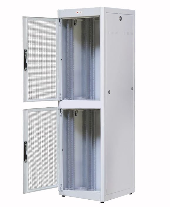 ETSI 21" Cabinet 2 Sections 47 Units Depth 600 Grilled Doors Grey - Techly Professional I-CASE ETSI-47602SGG