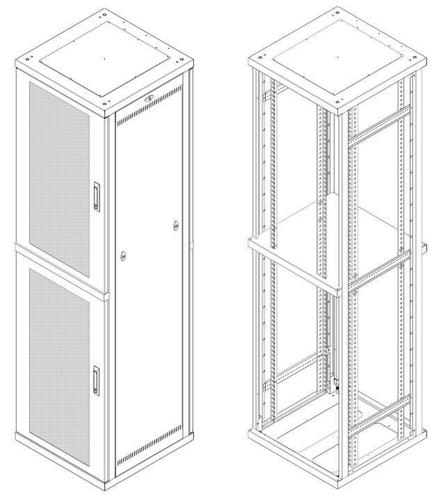 Armadio ETSI 21" a 2 Sezioni 47 Unità Profondità 600mm Porte Grigliate Grigio - Techly Professional I-CASE ETSI-47602SGG