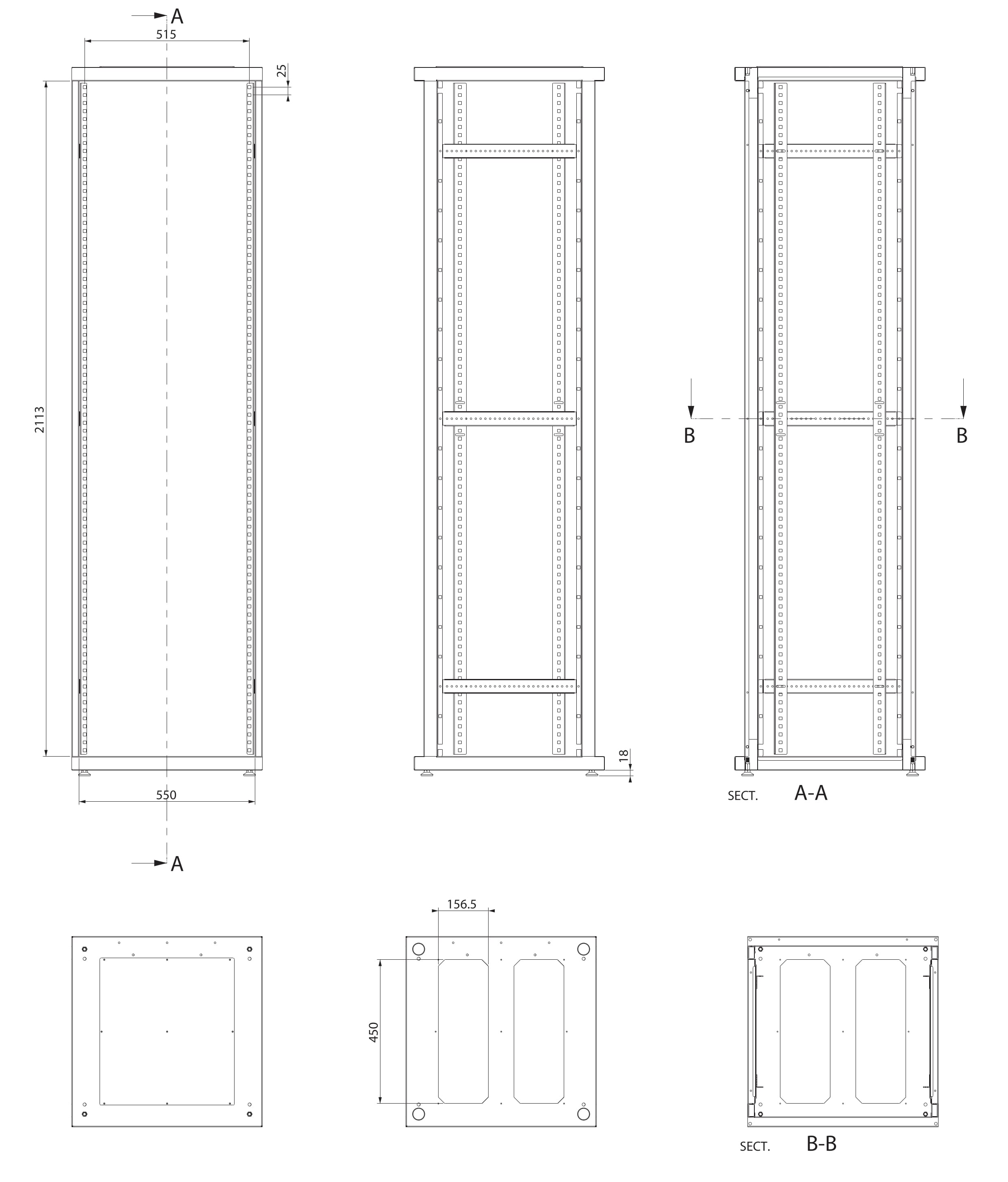 ETSI 21" Cabinet 2 Sections 47 Units Depth 600 Grilled Doors Grey - Techly Professional I-CASE ETSI-47602SGG
