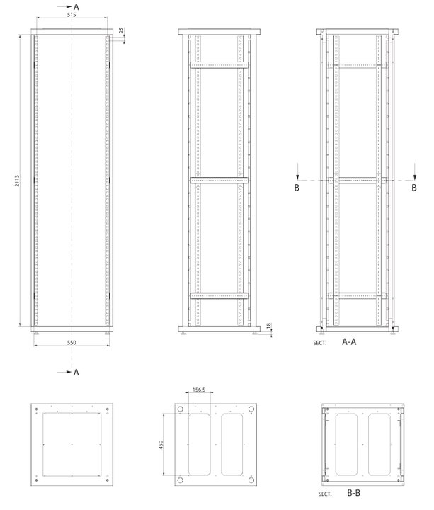 Armadio ETSI 21" a 2 Sezioni 47 Unità Profondità 600mm Porte Grigliate Grigio - Techly Professional I-CASE ETSI-47602SGG