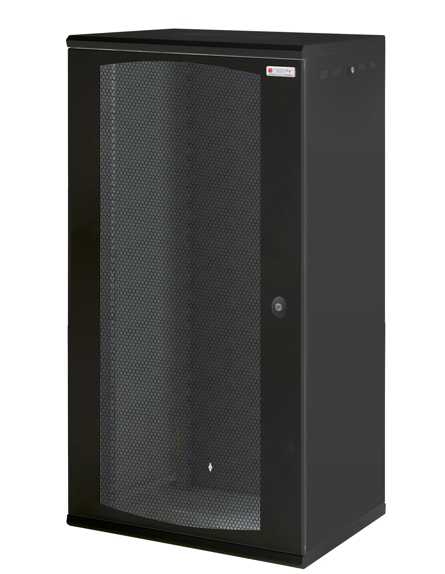 19" Wall Mount Rack Cabinet 22U Single Section Depth 600mm Perforated Door Black - Techly Professional I-CASE EW-2022BK6V