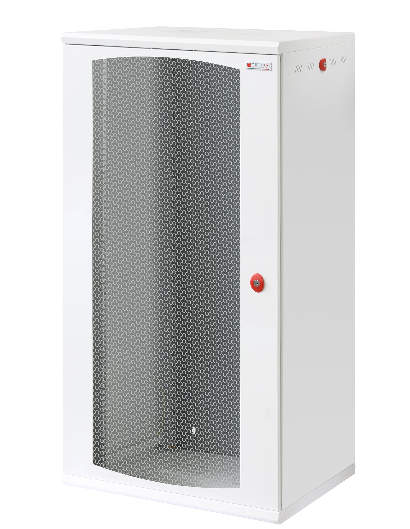19" Wall Mount Rack Cabinet 22U Single Section Depth 600mm Vented Door White - Techly Professional I-CASE EW-2022WH6V