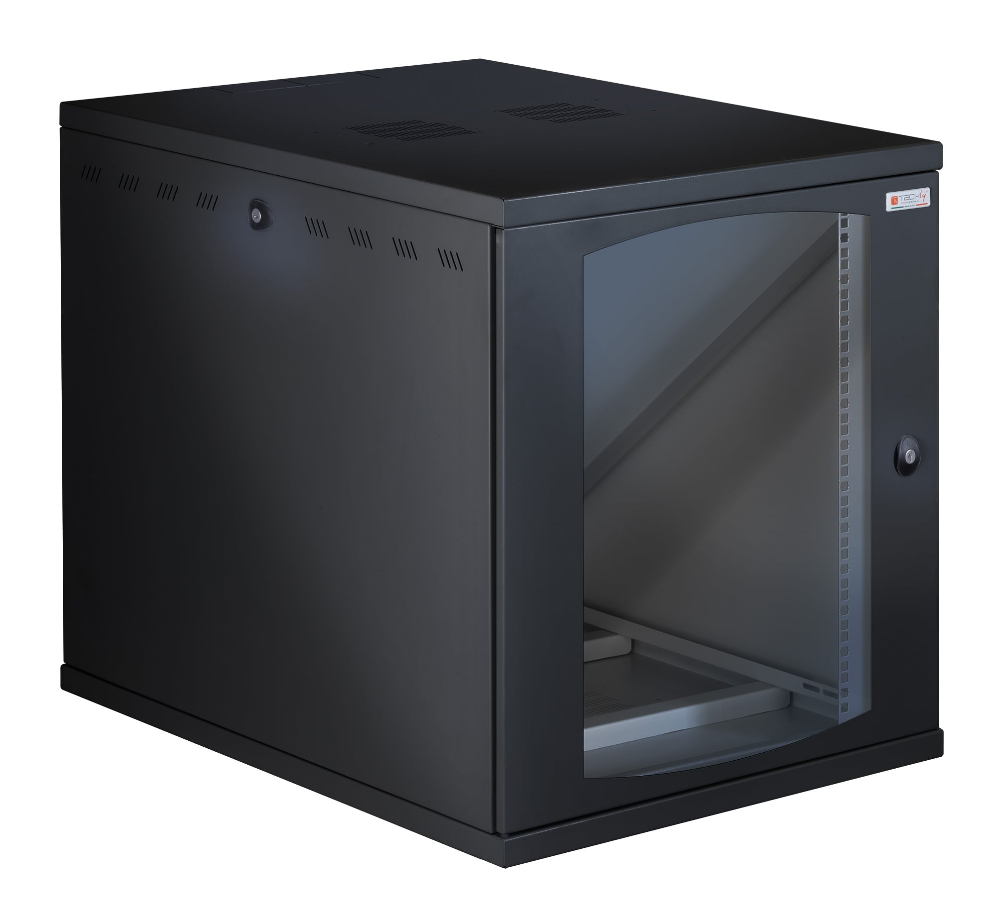 19" Wall Mount Rack 13U D 800mm W 600mm Glass Door Black - Techly Professional I-CASE EW-26813BK