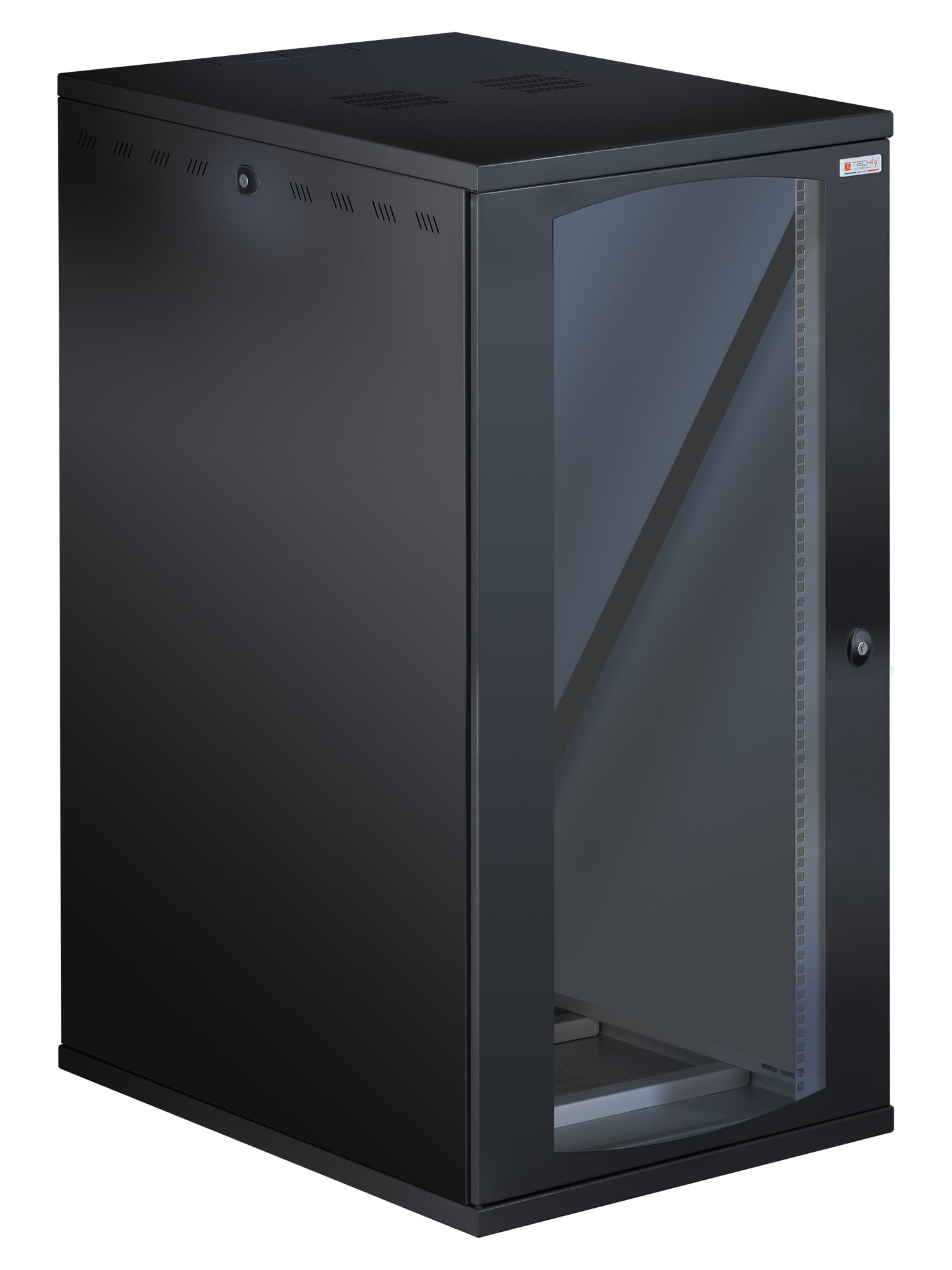 19" Wall-Mount Rack Cabinet 22U D 800mm W 600mm Glass Door Black - Techly Professional I-CASE EW-26822BK
