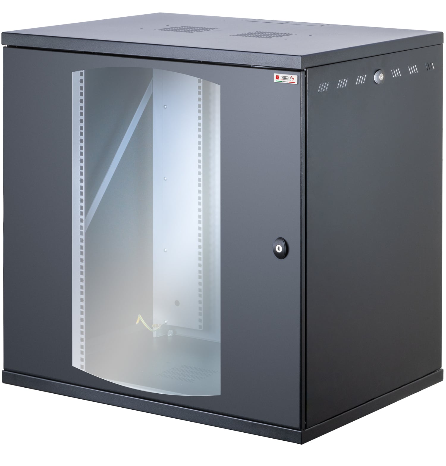 Rack Cabinet 19\" Wall-Mount 13U Depth600 Width800 Black Glass Door - Techly Professional I-CASE EW-2813BK6