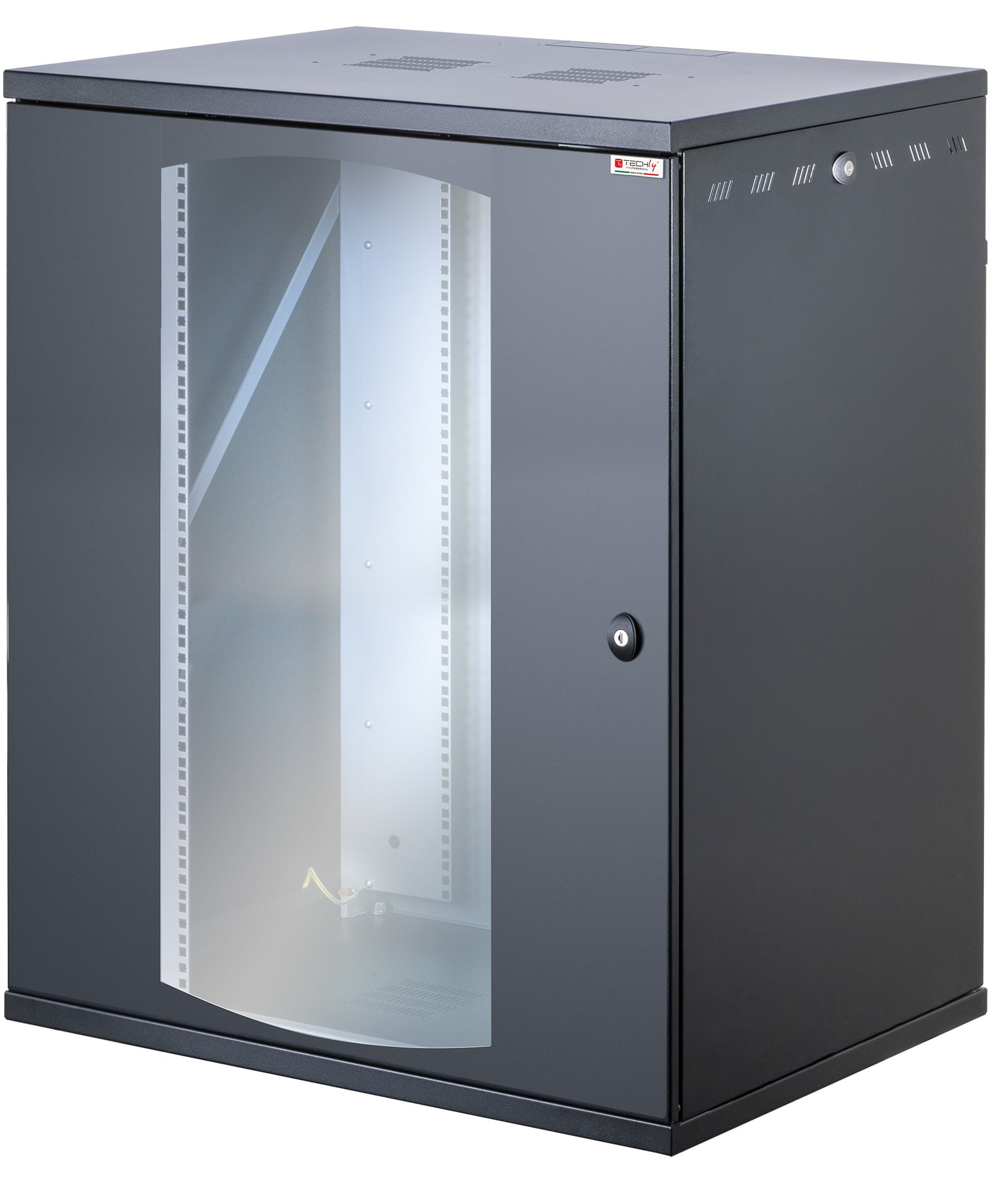 Rack Cabinet 19\" Wall-Mount 16U Depth600 Width800 Black Glass Door - Techly Professional I-CASE EW-2816BK6