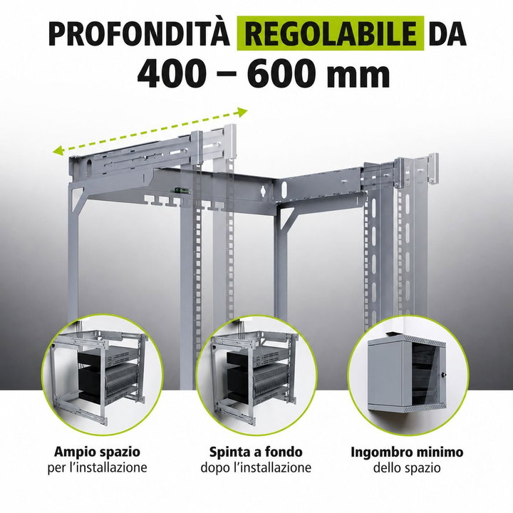 Armadio Rack 19" a Muro 12U da Assemblare Profondità 400-600 mm Nero - X-RACK I-CASE EWX-2012BK