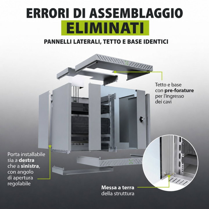 Armadio Rack 19" a Muro 15U da Assemblare Profondità 400-600 mm Nero - X-RACK I-CASE EWX-2015BK