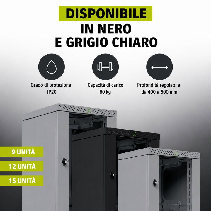 Armadio Rack 19" a Muro 15U da Assemblare Profondità 400-600 mm Grigio - X-RACK I-CASE EWX-2015G