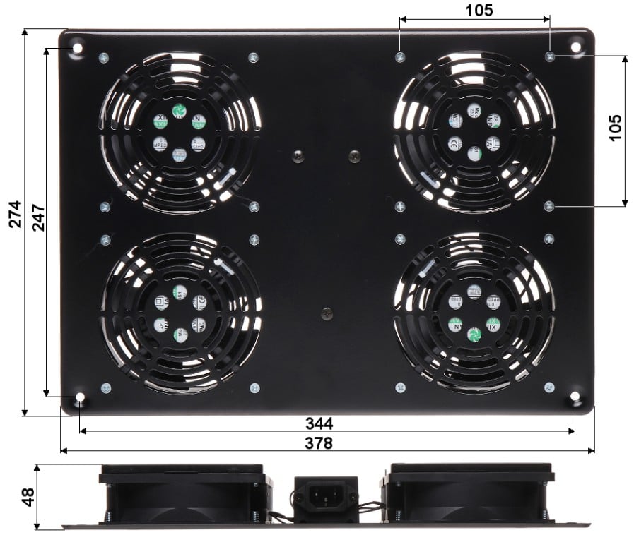 4 rack ceiling fans 19" NetRack - Techly Professional I-CASE FAN-4FPBK