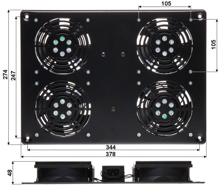 4 Ceiling Fan Unit for Rack 19" NetRack - Techly Professional I-CASE FAN-4FPBK