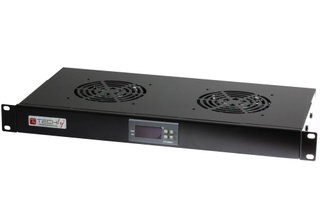 2 Fan Unit 1U for 19" Rack with LED Thermostat Black - Techly Professional I-CASE FAN-TC2B