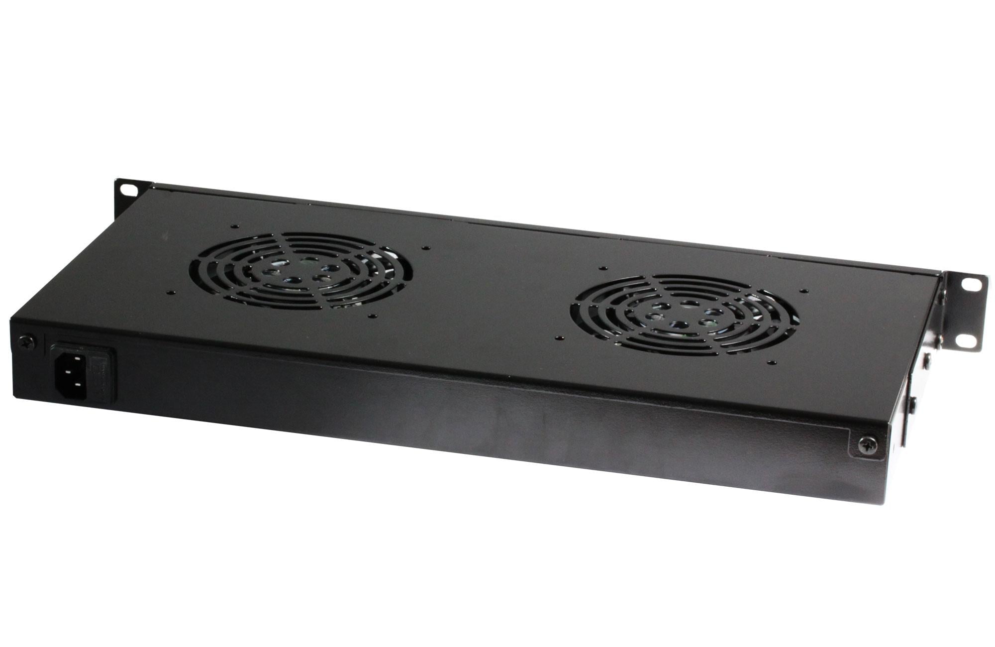 2-Fan 1U for 19" Rack with LED Thermostat Black - Techly Professional I-CASE FAN-TC2B