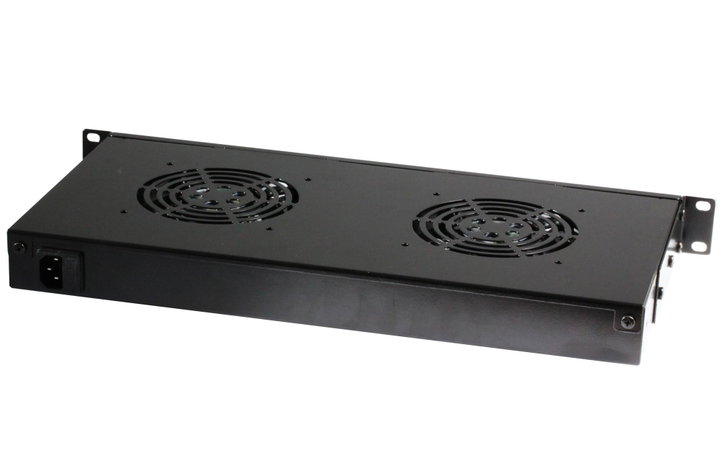 2 Fan Unit 1U for 19" Rack with LED Thermostat Black - Techly Professional I-CASE FAN-TC2B