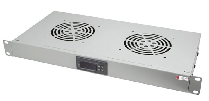 2 Fan Unit 1U for 19" Rack with LED Thermostat Gray - Techly Professional I-CASE FAN-TC2G