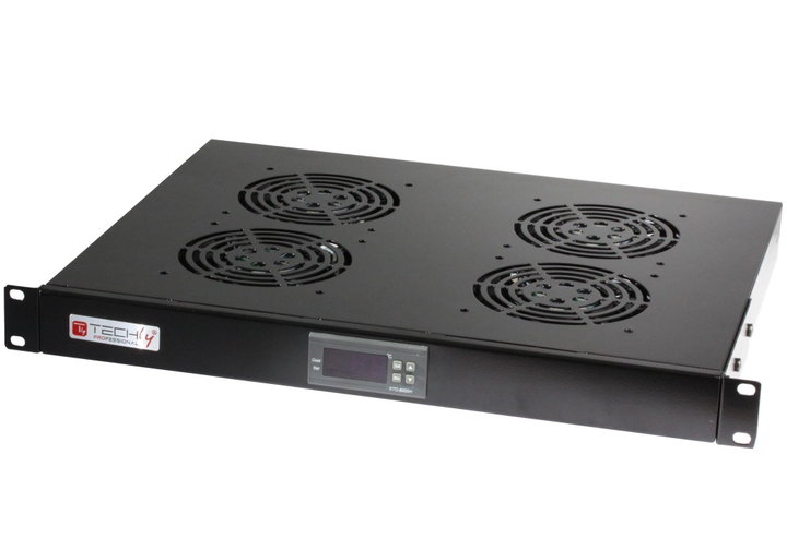 Gruppo 4 Ventole 1U per Rack 19" con Termostato LED Nero - Techly Professional I-CASE FAN-TC4B