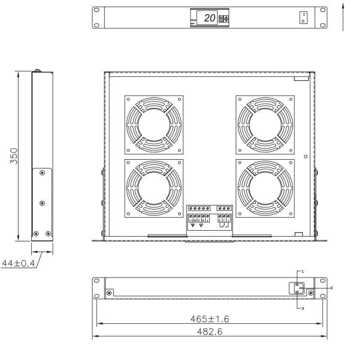 Gruppo 4 Ventole 1U per Rack 19" con Termostato LED Nero - Techly Professional I-CASE FAN-TC4B