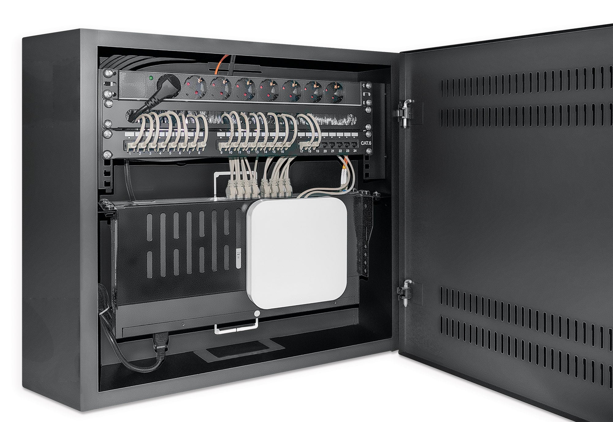 Armadio 19'' a muro a basso profilo con montanti orizzontali 4U e verticali 2U - Intellinet I-CASE FL-4X2BKI