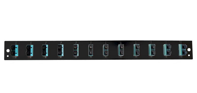 Pannello Frontale per Cassetto Ottico 1U 12 SC Duplex/LC OM3 Nero - I-CASE FOB-12SCD3