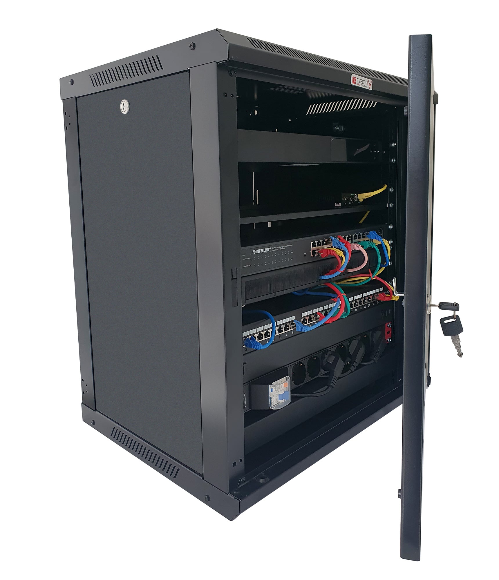 Wall-mount 19" Rack Cabinet 20 Units P.450 mm Flat Pack Black - Techly Professional I-CASE FP-4520BK