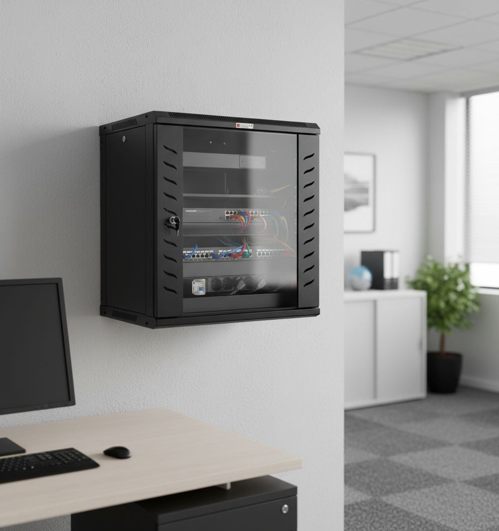 Wall Mount 19" Rack Cabinet 15 Units Depth 600 mm Flat Pack Black - Techly Professional I-CASE FP-6015BK