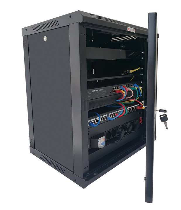 Armadio Rack 19" a Muro 15U P.600 mm Flat Pack Nero - Techly Professional I-CASE FP-6015BK