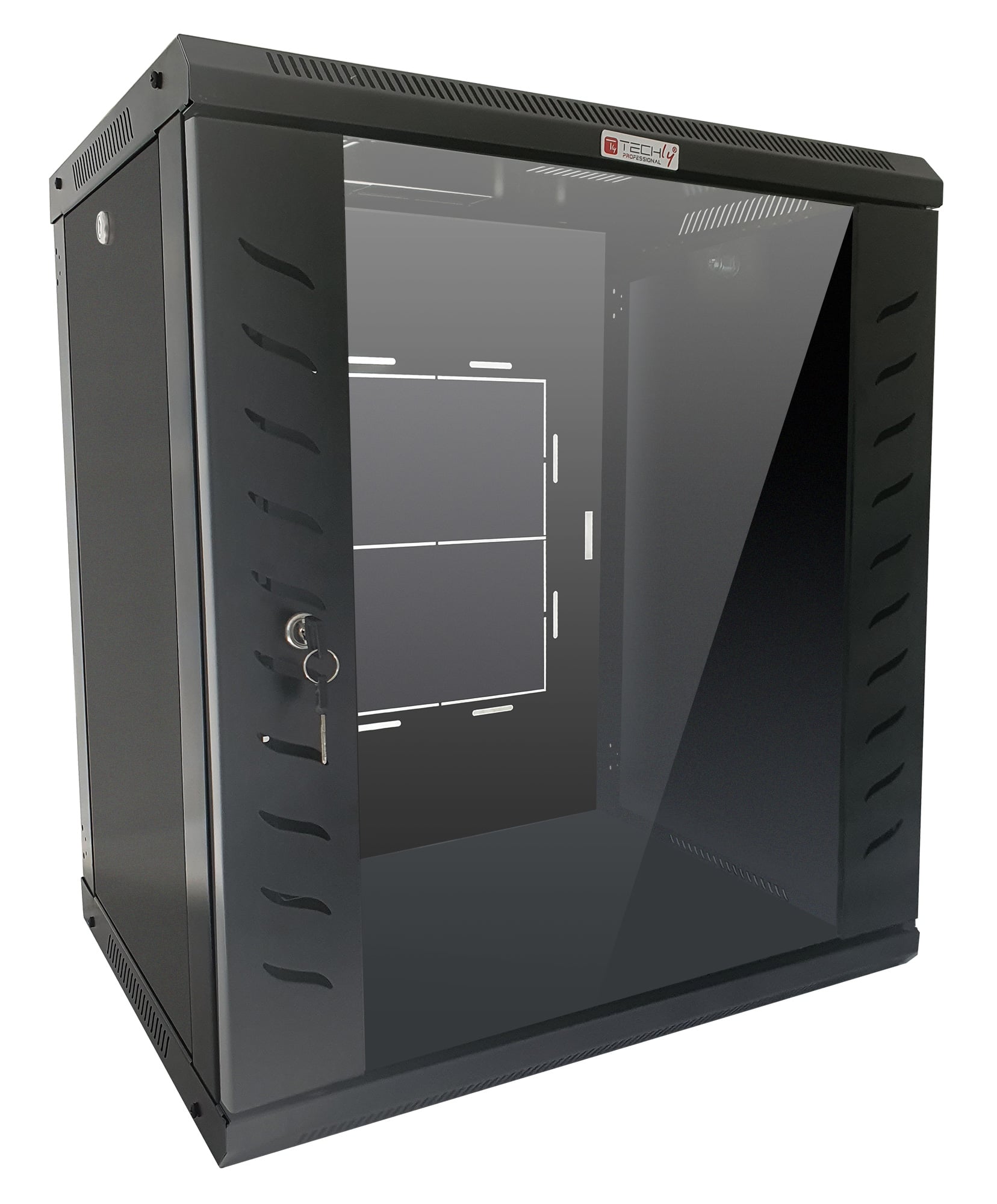 Wall Mount 19" Rack Cabinet 15 Units Depth 600 mm Flat Pack Black - Techly Professional I-CASE FP-6015BK