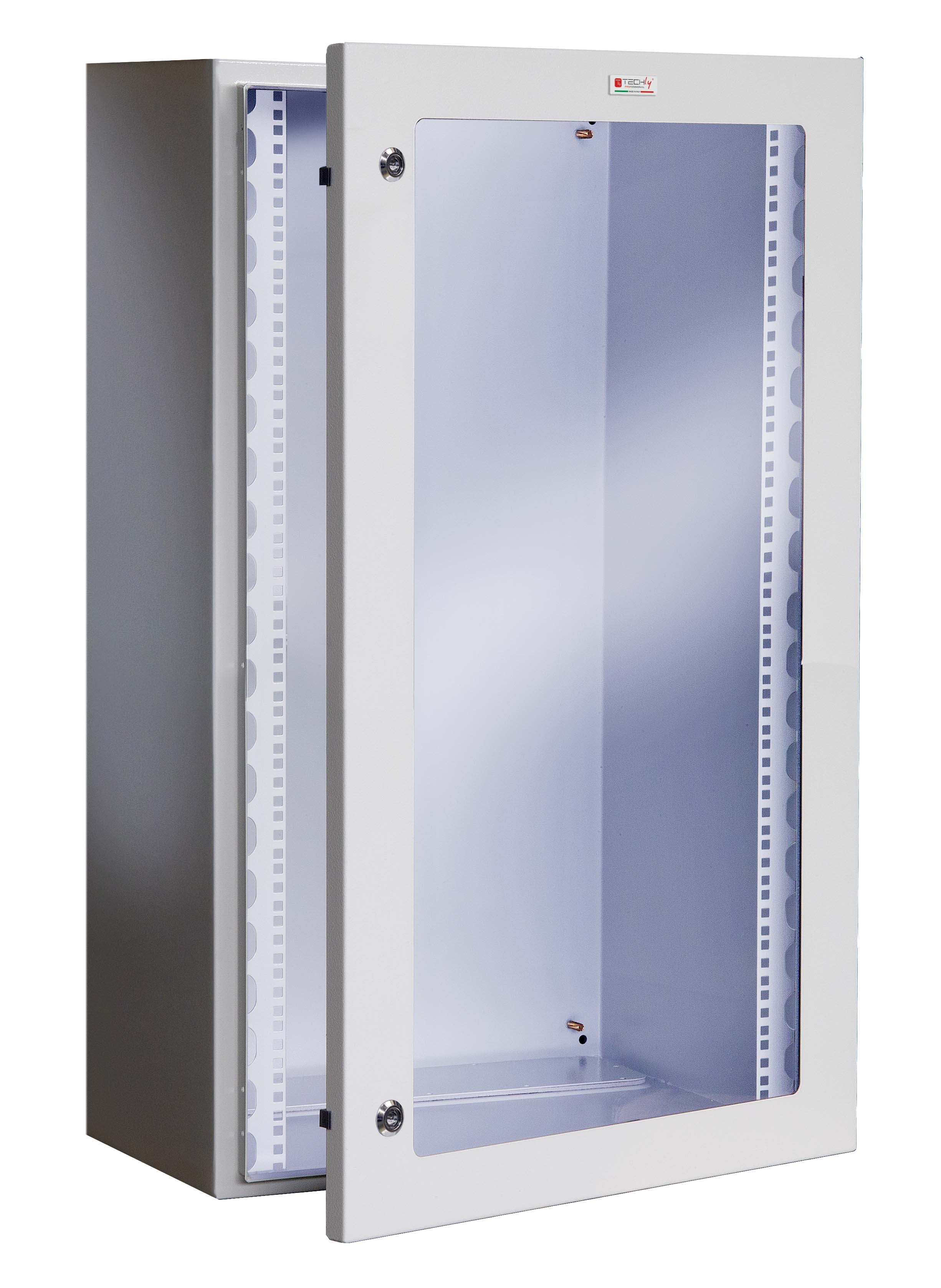 Armadio Rack 19'' a muro 17U grigio IP65 porta vetro prof. 200mm - Techly Professional I-CASE IP-1720GV