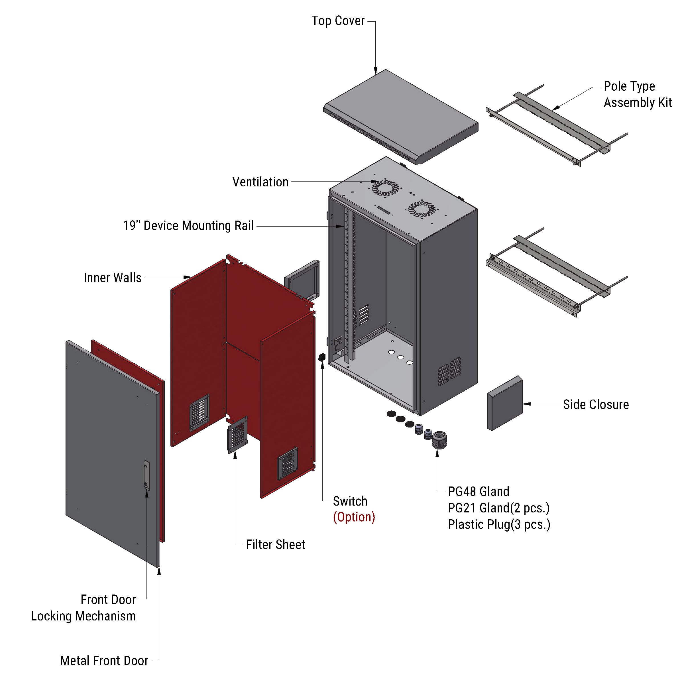 Armadio Rack 19'' Fissaggio a Palo 12U IP66 Porta Cieca Prof. 400 mm Grigio - Techly Professional I-CASE IP66-1240P