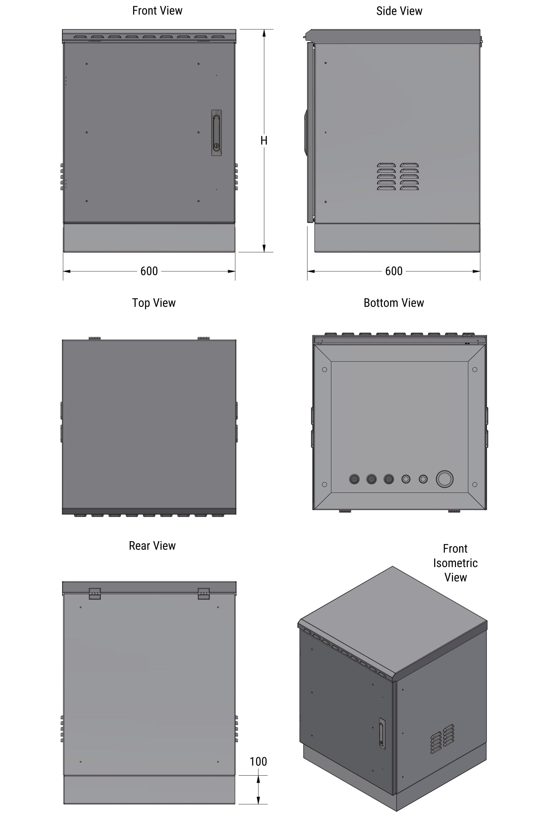 Armadio Rack 19'' a Pavimento 16U grigio IP66 Doppia Porta Cieca prof. 600 mm - Techly Professional I-CASE IP66-1660DP