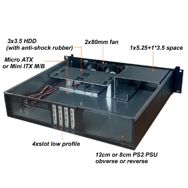 Chassis Industriale Rack 19''/Desktop 2U Ultra-compatto - Techly I-CASE IPC-240L