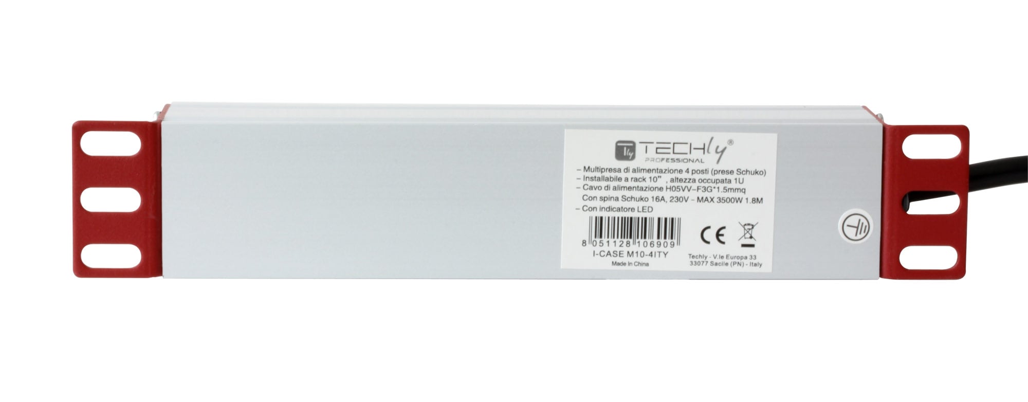 Multipresa 4 Posti da Rack 10'' Spina Schuko Angolata 1U Installazione Posteriore - Techly Professional I-CASE M10-4ITY