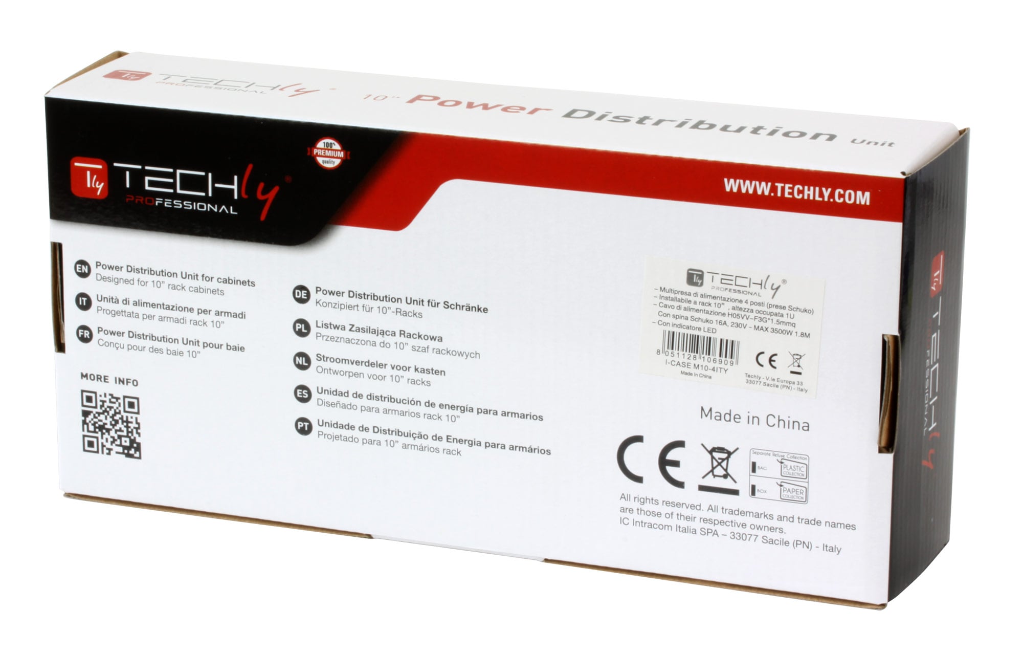 Multipresa 4 Posti da Rack 10'' Spina Schuko Angolata 1U Installazione Posteriore - Techly Professional I-CASE M10-4ITY