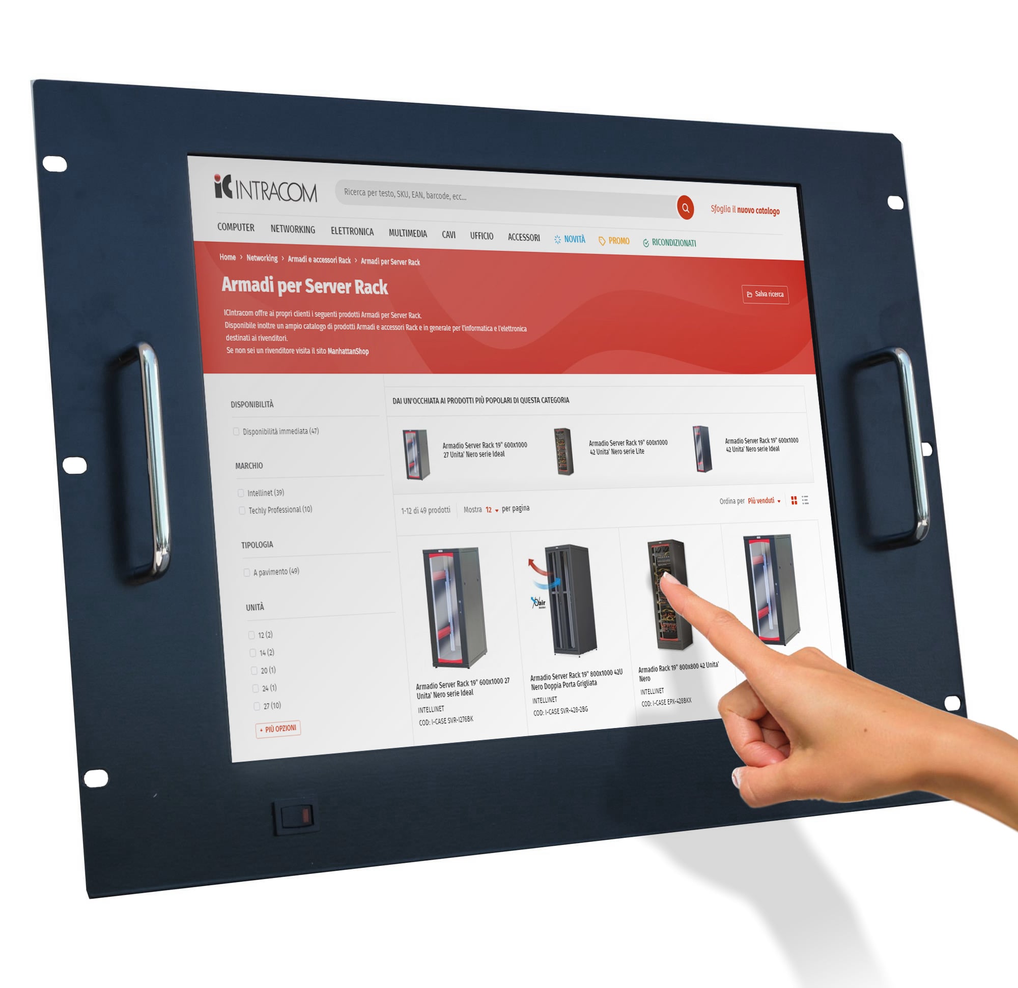 Monitor LCD 17'' Touch Screen per Rack 19'' 8 Unità Nero - Techly Professional I-CASE MONI-TOU