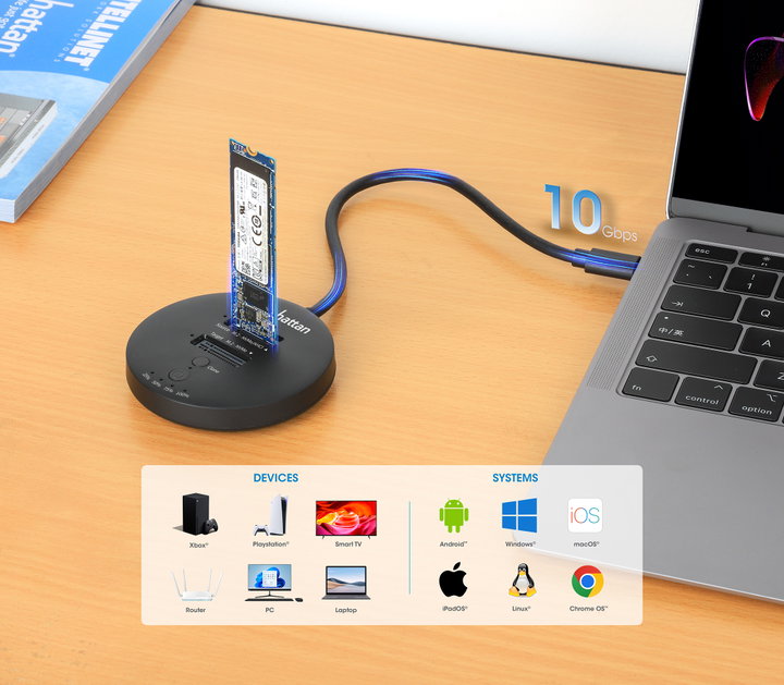 Docking Station Dual-Bay M.2 NVMe Clone SSD USB-C - Manhattan I-CASE NVME-CLONEMH