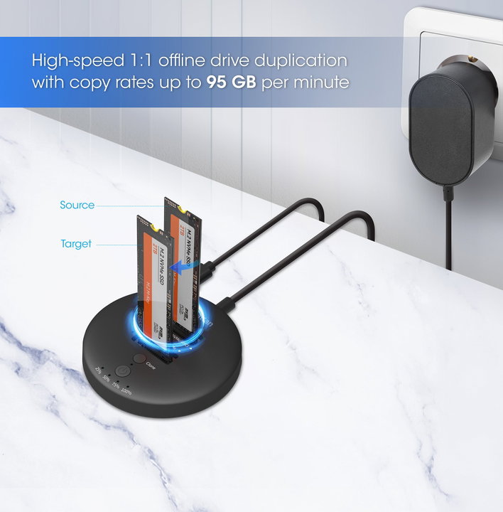 Docking Station Dual-Bay M.2 NVMe Clone SSD USB-C - Manhattan I-CASE NVME-CLONEMH