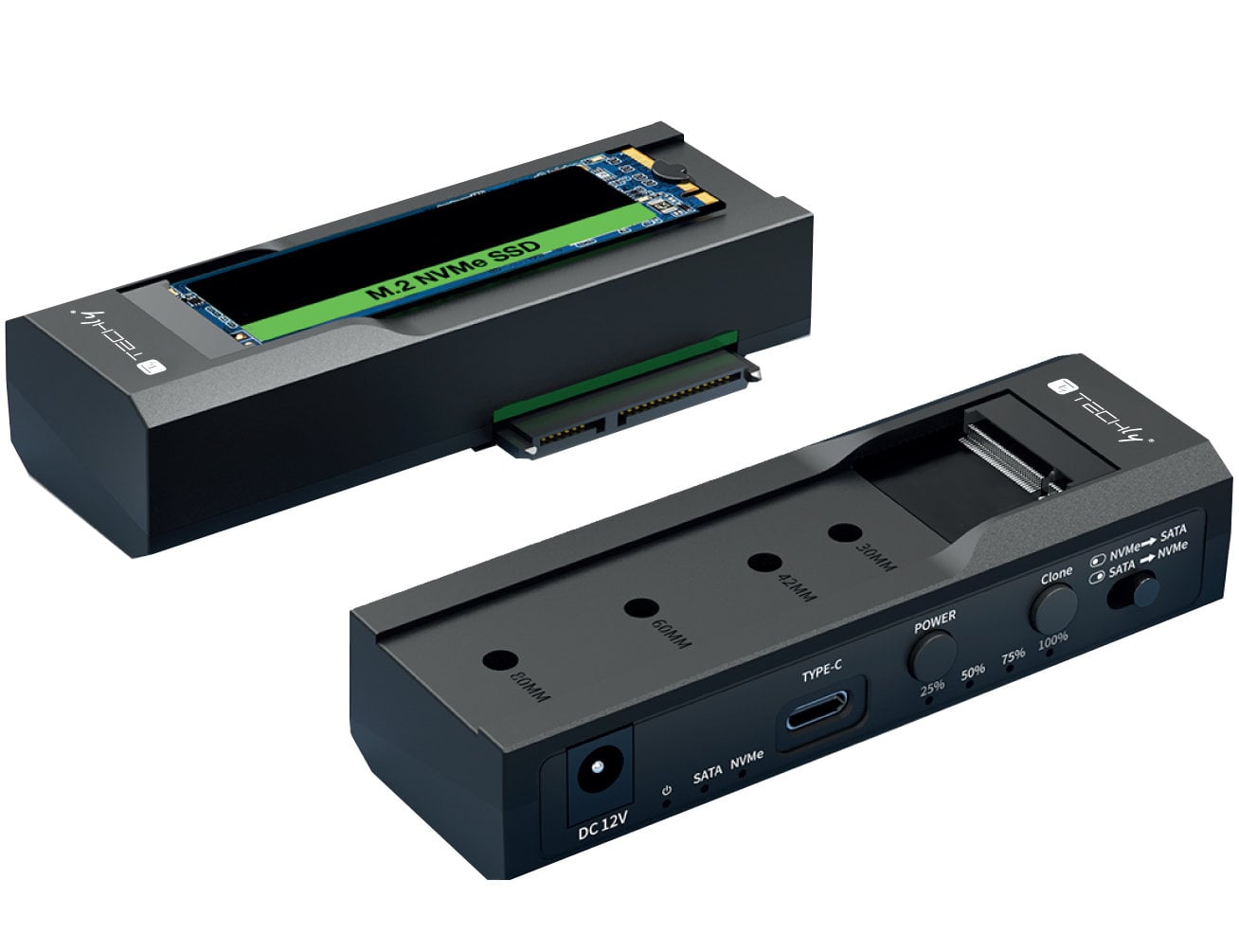 Adapter/Duplicator for HDD/SSD SATA 2.5 / 3.5 and SSD NVMe M. 2 - Techly I-CASE NVME-SATA
