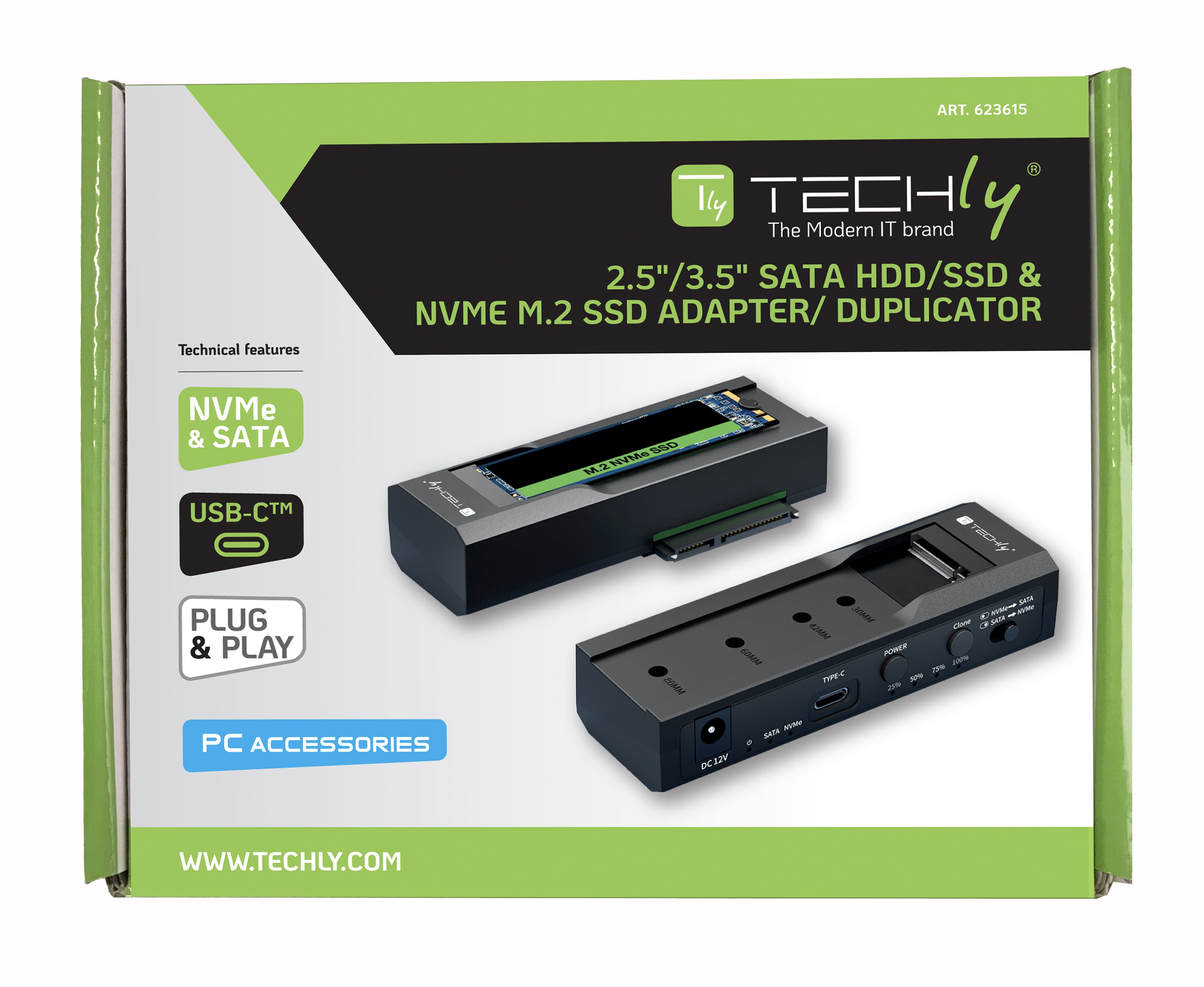 Adapter/Duplicator for HDD/SSD SATA 2.5 / 3.5 and SSD NVMe M. 2 - Techly I-CASE NVME-SATA