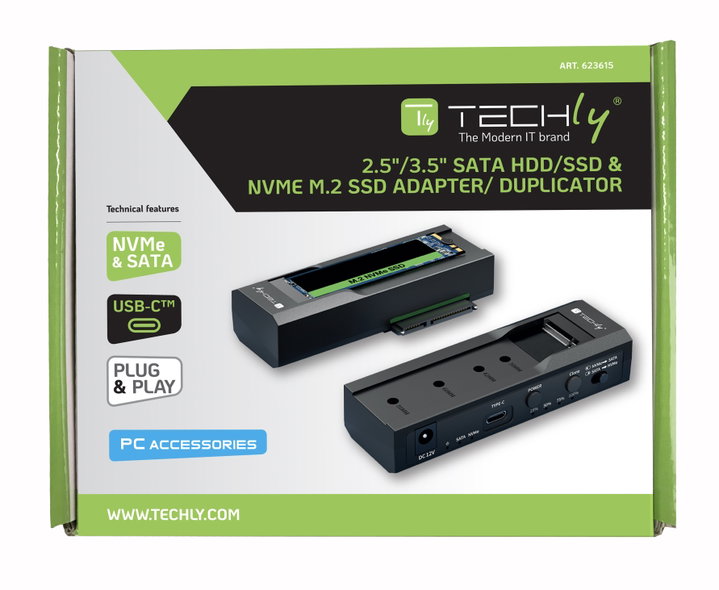 Adattatore/Duplicatore per HDD/SSD SATA 2.5/3.5 e SSD NVMe M.2 - Techly I-CASE NVME-SATA