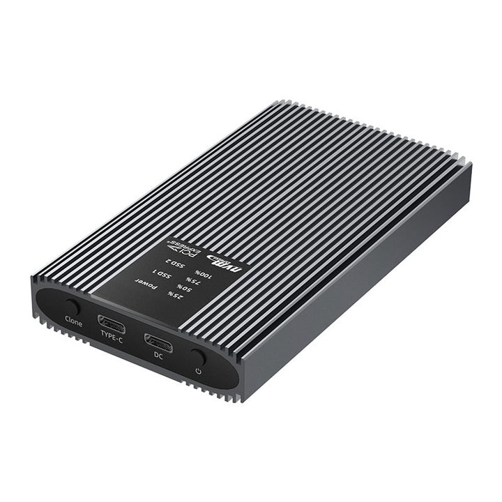Box Esterno Duplicatore Clone Offline USB3.2 Gen 2x2 USB-C M.2 PCIe NVME 20 Gbps - Techly NP I-CASE NVME2-CLONE