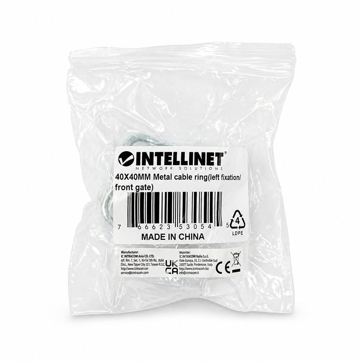 Anello Passacavi Laterale 40x40 mm in Metallo per Armadi Rack - Intellinet I-CASE RING-SLIM44I