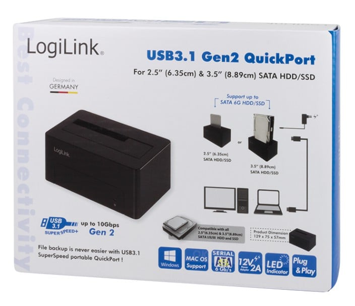 Docking Station USB3.1 Gen2 per HDD/SSD SATA da 2.5''/3.5'' Nero - Logilink I-CASE SATA-TST49