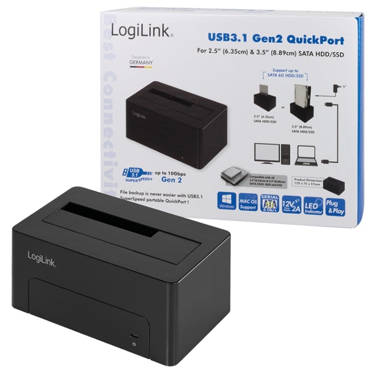 Docking Station USB3.1 Gen2 per HDD/SSD SATA da 2.5''/3.5'' Nero - Logilink I-CASE SATA-TST49