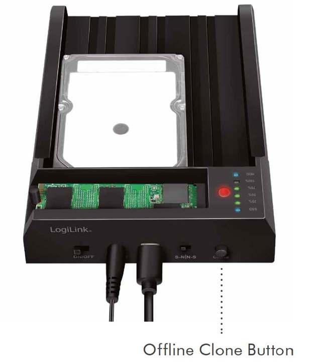 External duplication box USB 3.2 Gen 2 Dual Bay Quickport One-Key Offline Clone Portable - Logilink I-CASE SATA57