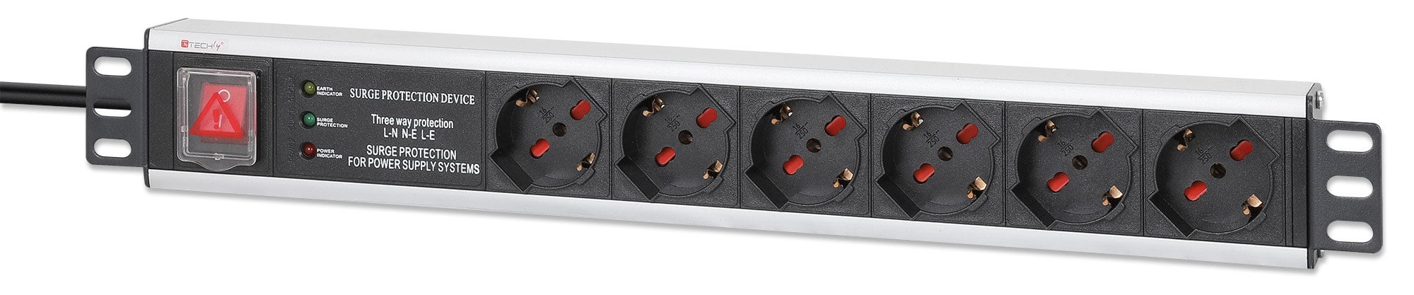 Multipresa 6 Posti Rack 19'' con Protezione e Interruttore Spina Italiana 1,5U - Techly Professional I-CASE STRIP-13P