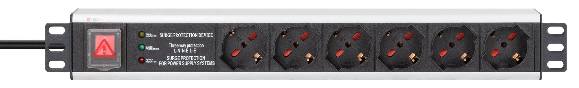 Multipresa 6 Posti Rack 19'' con Protezione e Interruttore Spina Italiana 1,5U - Techly Professional I-CASE STRIP-13P