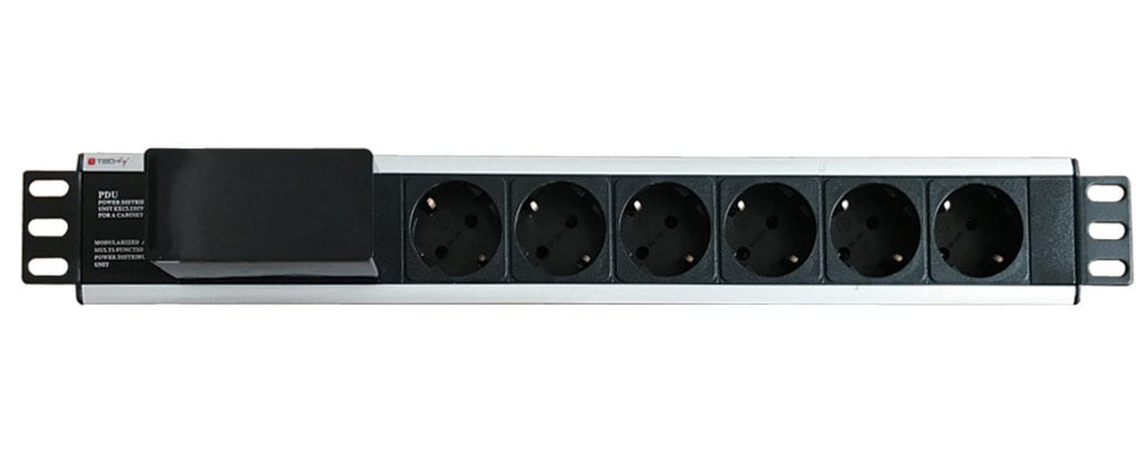 Multipresa 6 Posti da Rack 19'' con Magnetotermico Spina Schuko Angolata 1.5U - Techly Professional I-CASE STRIP-16SH