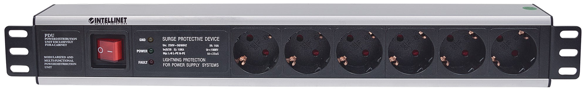 Multipresa per Rack 19'' 6 posti Spina Schuko Angolata 1.5U - Intellinet I-CASE STRIP-16SHI